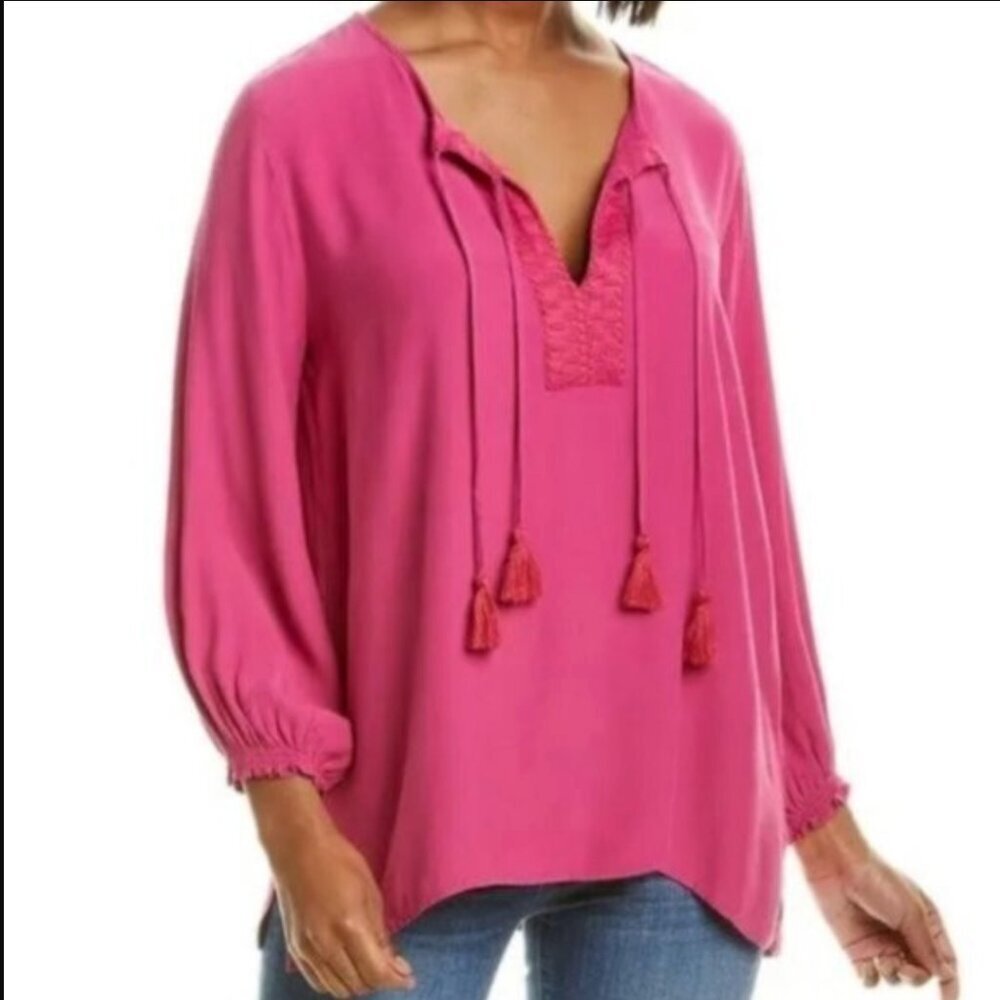 JOHNNY WAS Calme Pink Tassel Top Size Medium